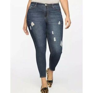 ELOQUII Women's Classic Fit Peach Lift Distressed Skinny Jean Dark Wash 22 NWT